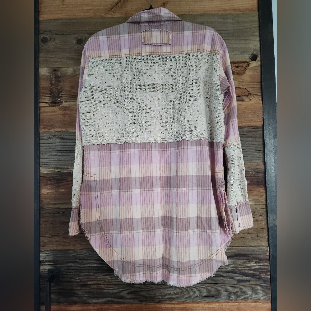 NWOT Free People Double Cross Cutwork Plaid Top $228 Retail! Size Xs - Picture 5 of 6